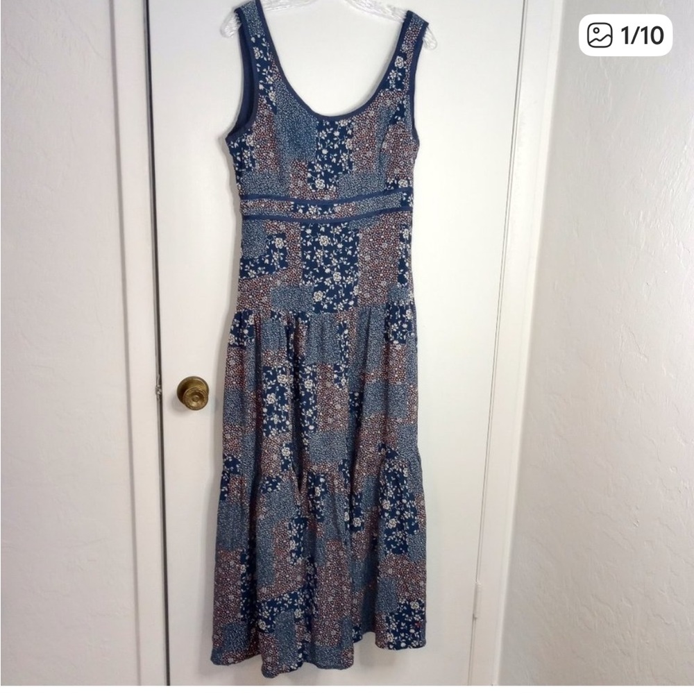 Lulu's Midnight Navy Patchwork Floral Print Maxi Dress, size L